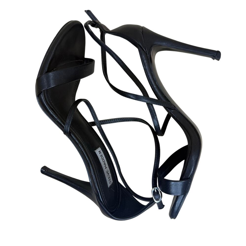 Steve Madden Floriaa Heels Women’s 9.5M Black Strappy Peep Toe Stiletto Party